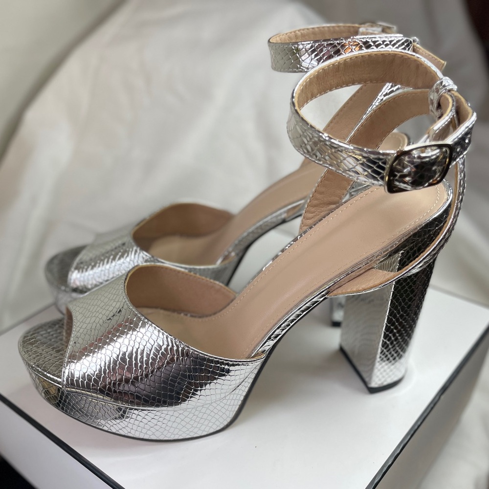 Silver Faux Snakeskin Platform Sandals, WOMENS EUR/size-42